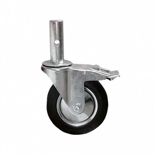 Ø 160 mm | Swivel castor with brake: Scaffold wheel with pivot, metal/rubber, roller bearing, load capacity 125 kg | 1158-160
