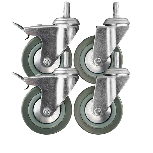Set of 4 castors Ø 125 mm (2x swivel castors, 2x swivel castors with brake), non-marking grey rubber, plain bearing | 3062/3064-125