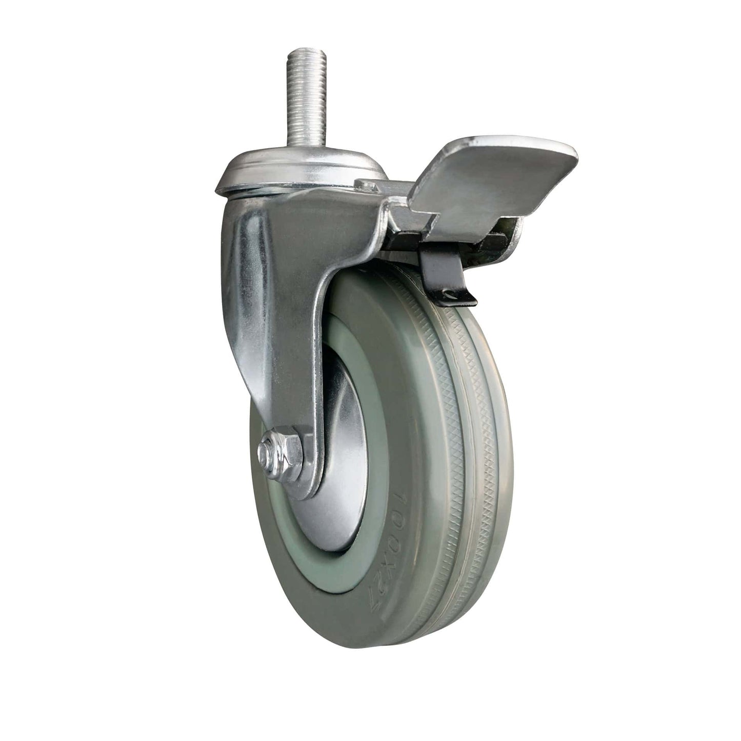 Ø 100 mm | Swivel castor with brake: rubber tread, screw fastening, plain bearing, load capacity 80 kg | 3064-100