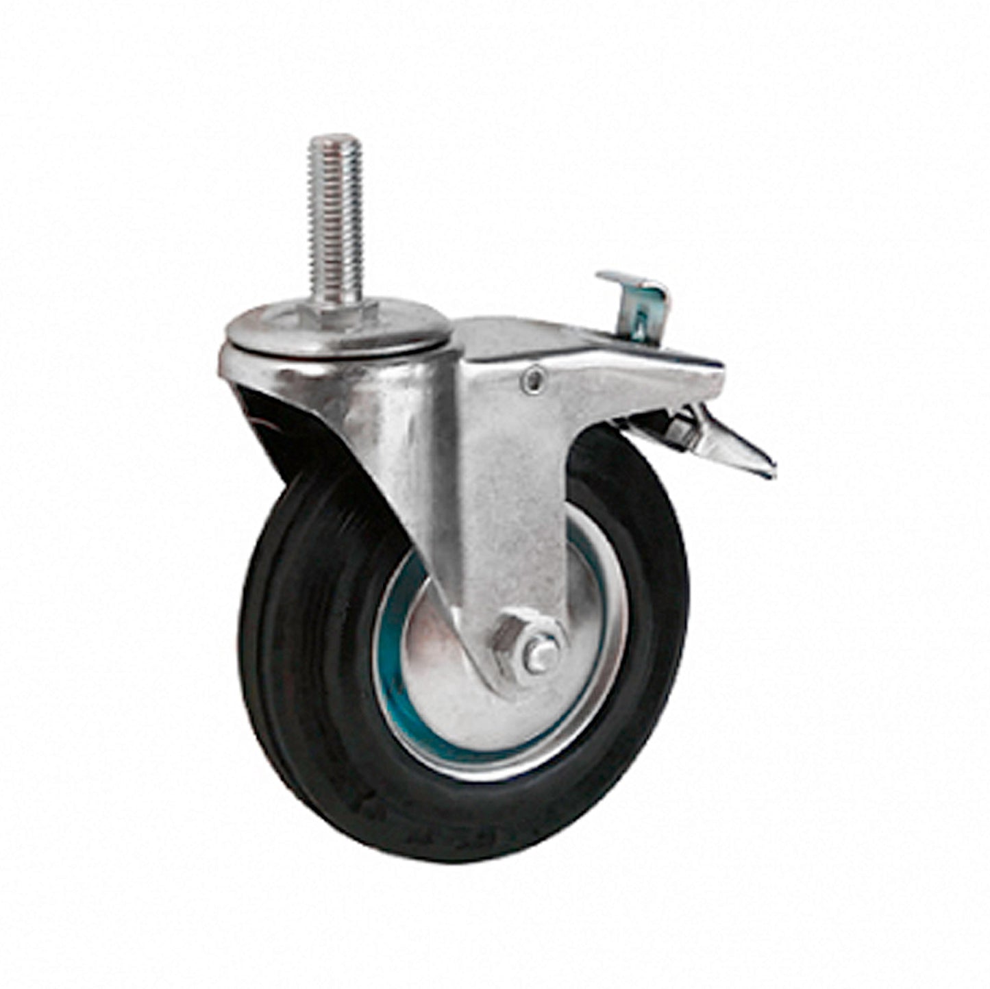 Ø 75 mm | Swivel castor with brake: metal/rubber, threaded pin, roller bearing, load capacity 50 kg | 4009-75