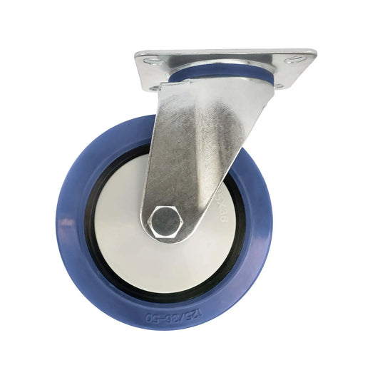 Ø 125 mm | Lenkrolle ohne Bremse: Kunststoff, Elastikgummi, Befestigungsplatte, Kugellager, Tragfähigkeit 230 kg | A-EU03-125