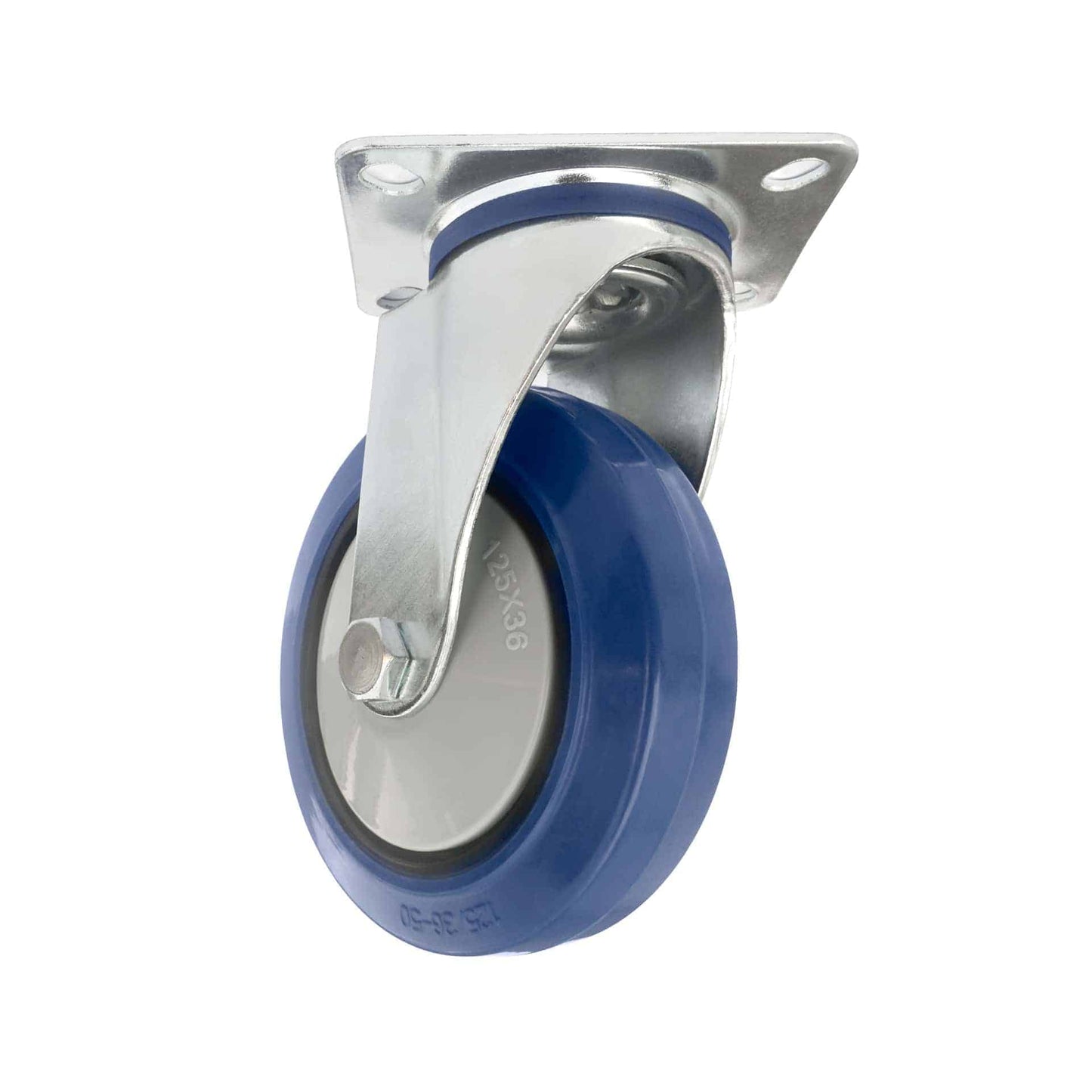 Ø 125 mm | Lenkrolle ohne Bremse: Kunststoff, Elastikgummi, Befestigungsplatte, Kugellager, Tragfähigkeit 230 kg | A-EU03-125