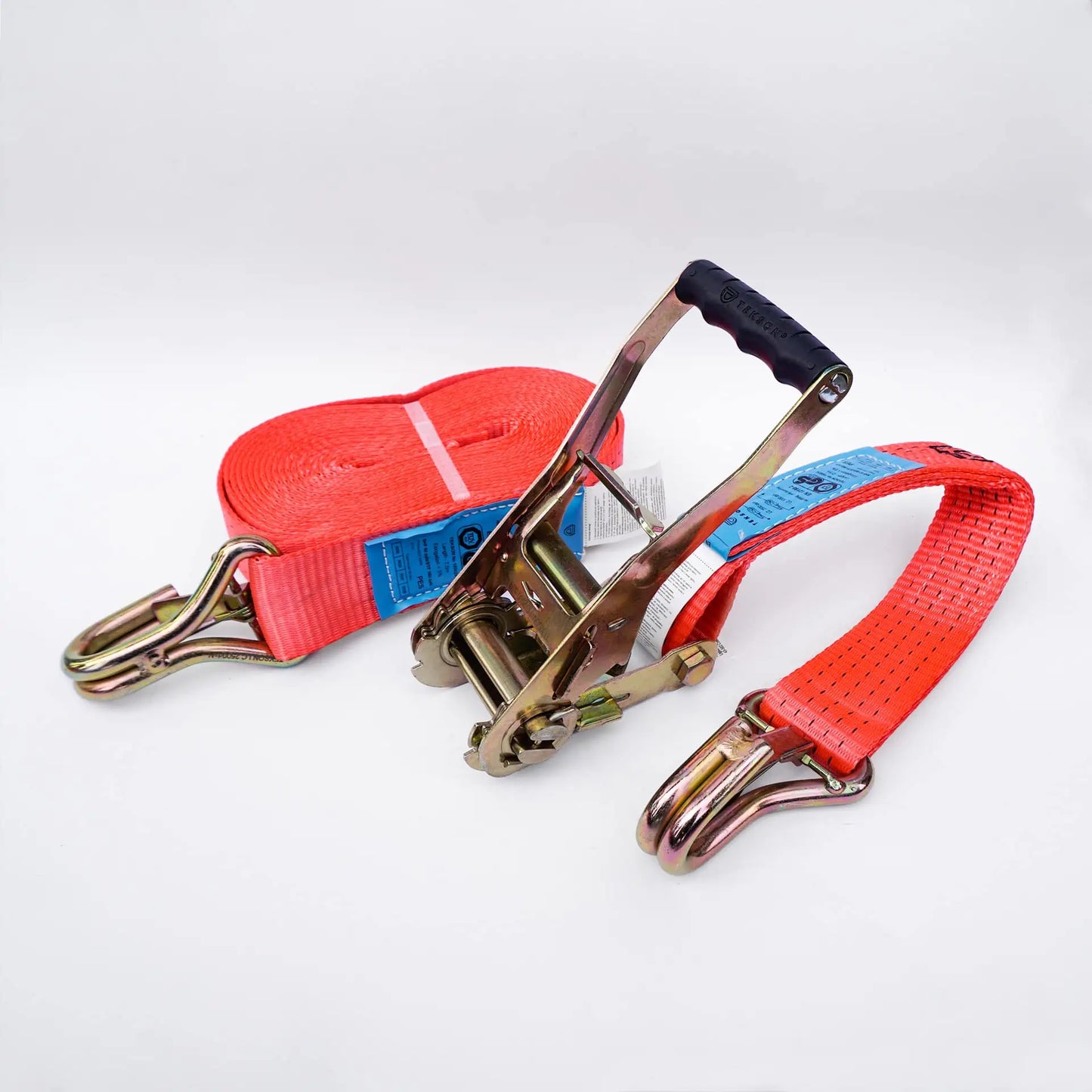 Spanngurt LC 2500 daN, Set mit Zugratsche STF 350 daN, Doppel J-Haken mit Riegel