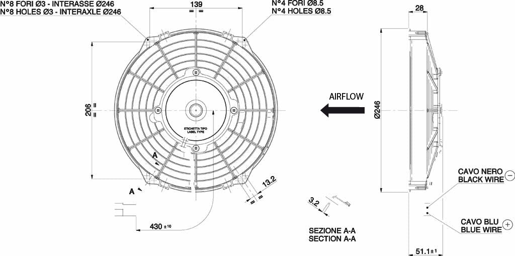 Spal fan 12V, 225 mm, blowing | VA07-AP7/C-31S