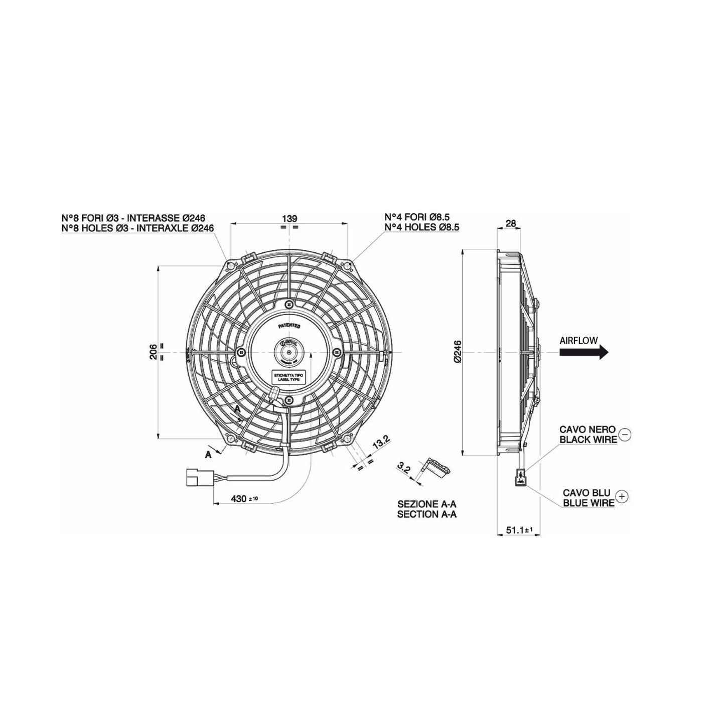 Spal Lüfter 12V, 225 MM, saugend | VA07-AP8/C-58A