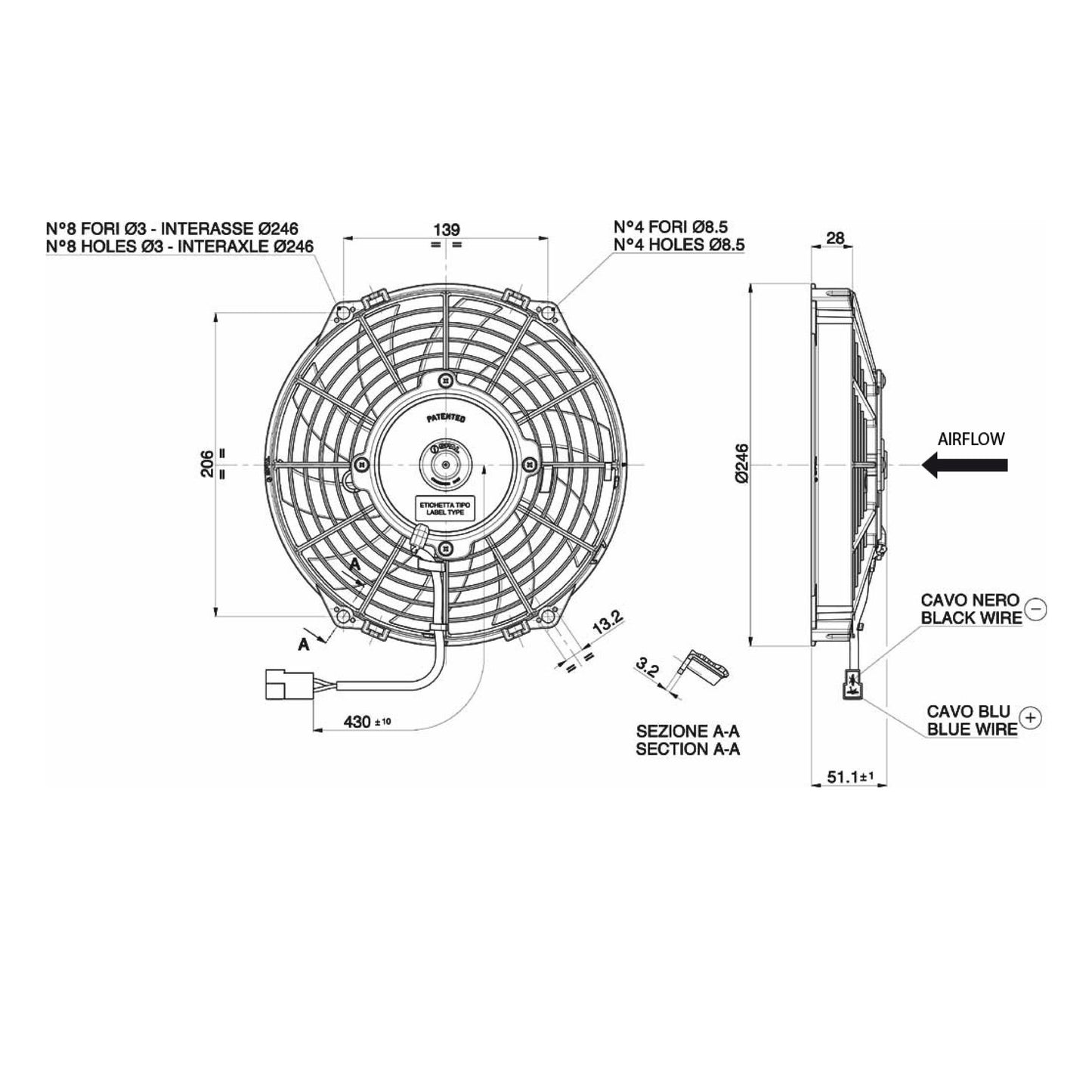Spal Lüfter 12V, 225 MM, drückend | VA07-AP8/LL-58S