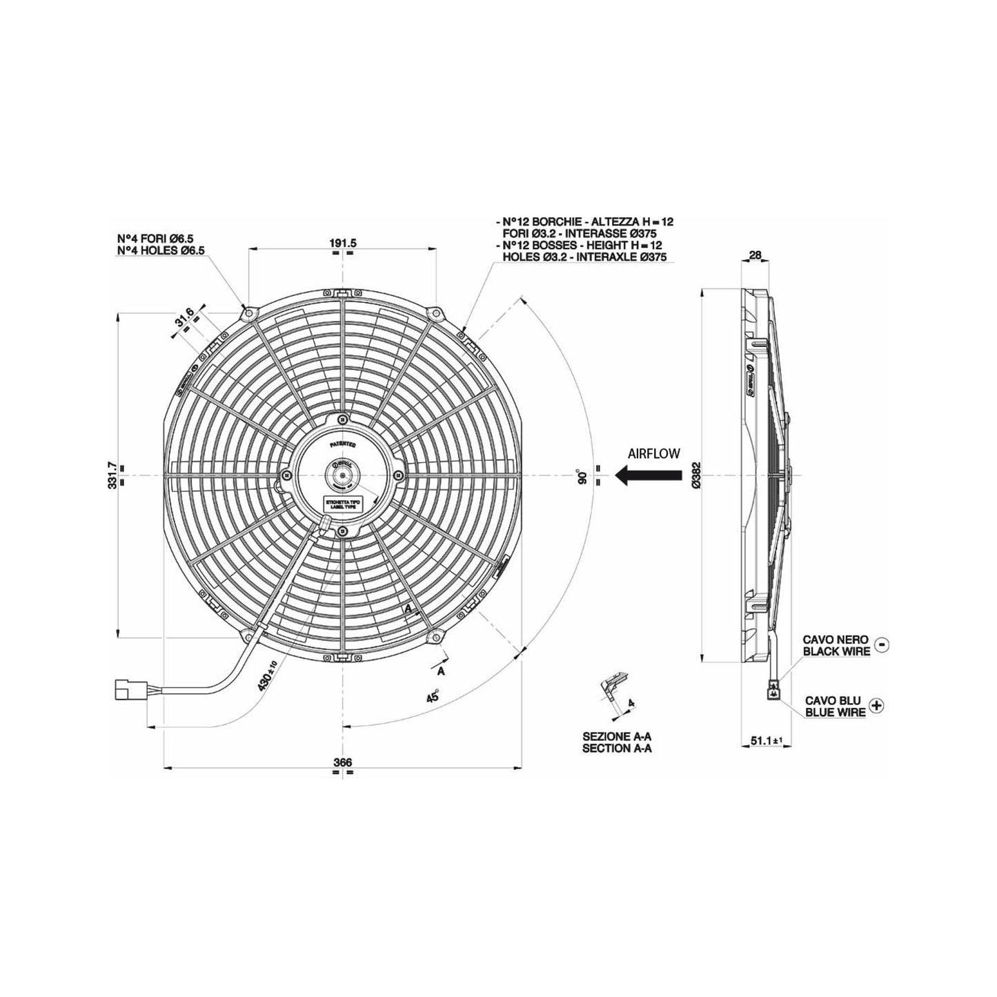 Spal Lüfter 12V, 350 MM, drückend | VA08-AP10/C-23S