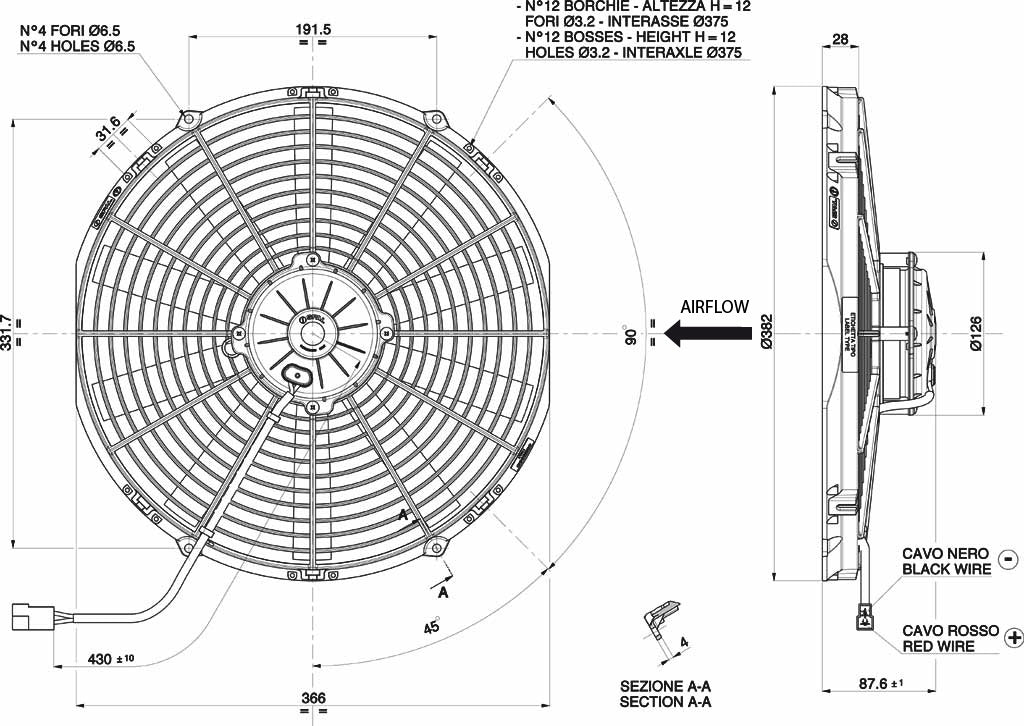Spal Lüfter 12V, 350 MM, drückend | VA08-AP70/LL-23MS
