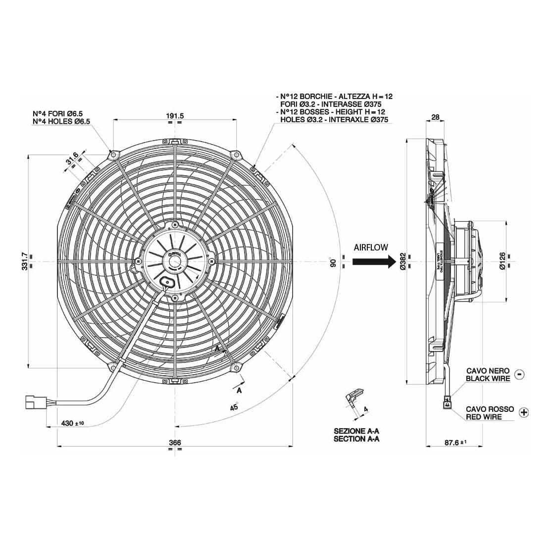 Spal fan 12V, 350 mm, suction | VA08-AP71/LL-53A