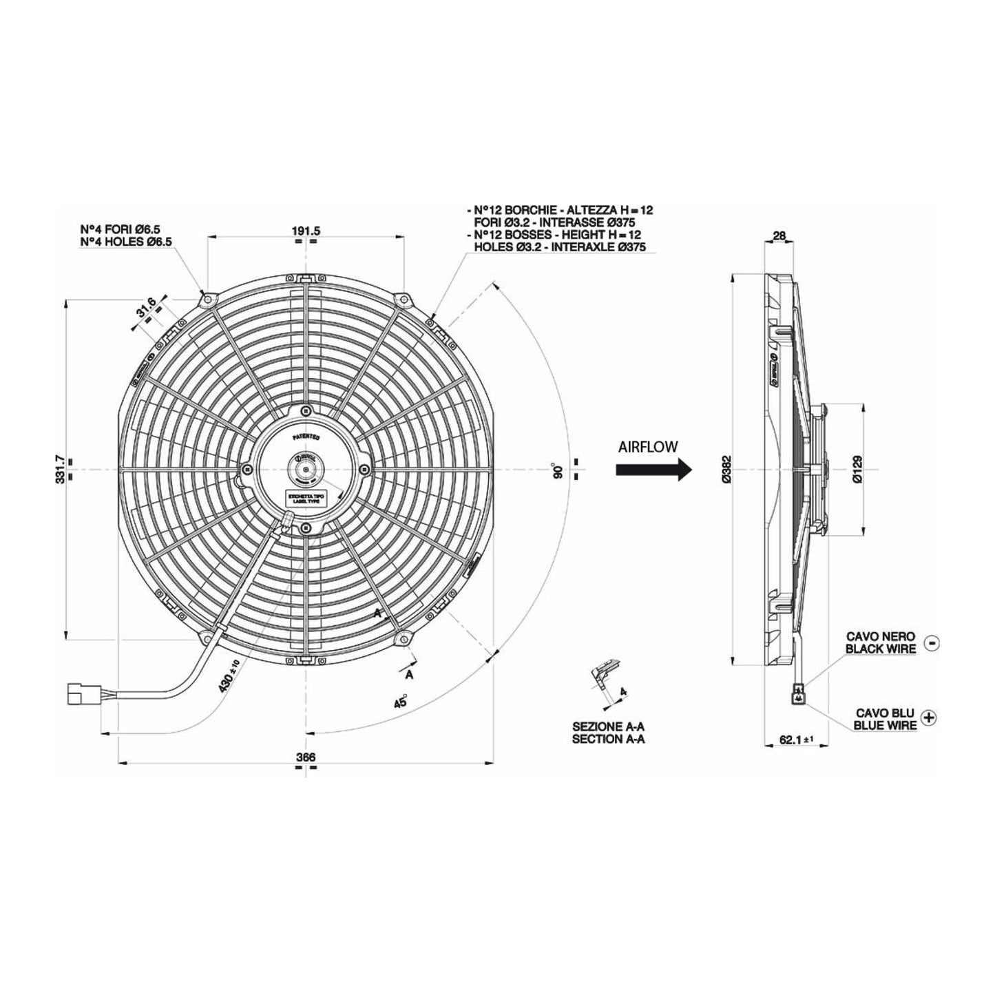 Spal Lüfter 24V, 350 MM, saugend | VA08-BP51/C-23A