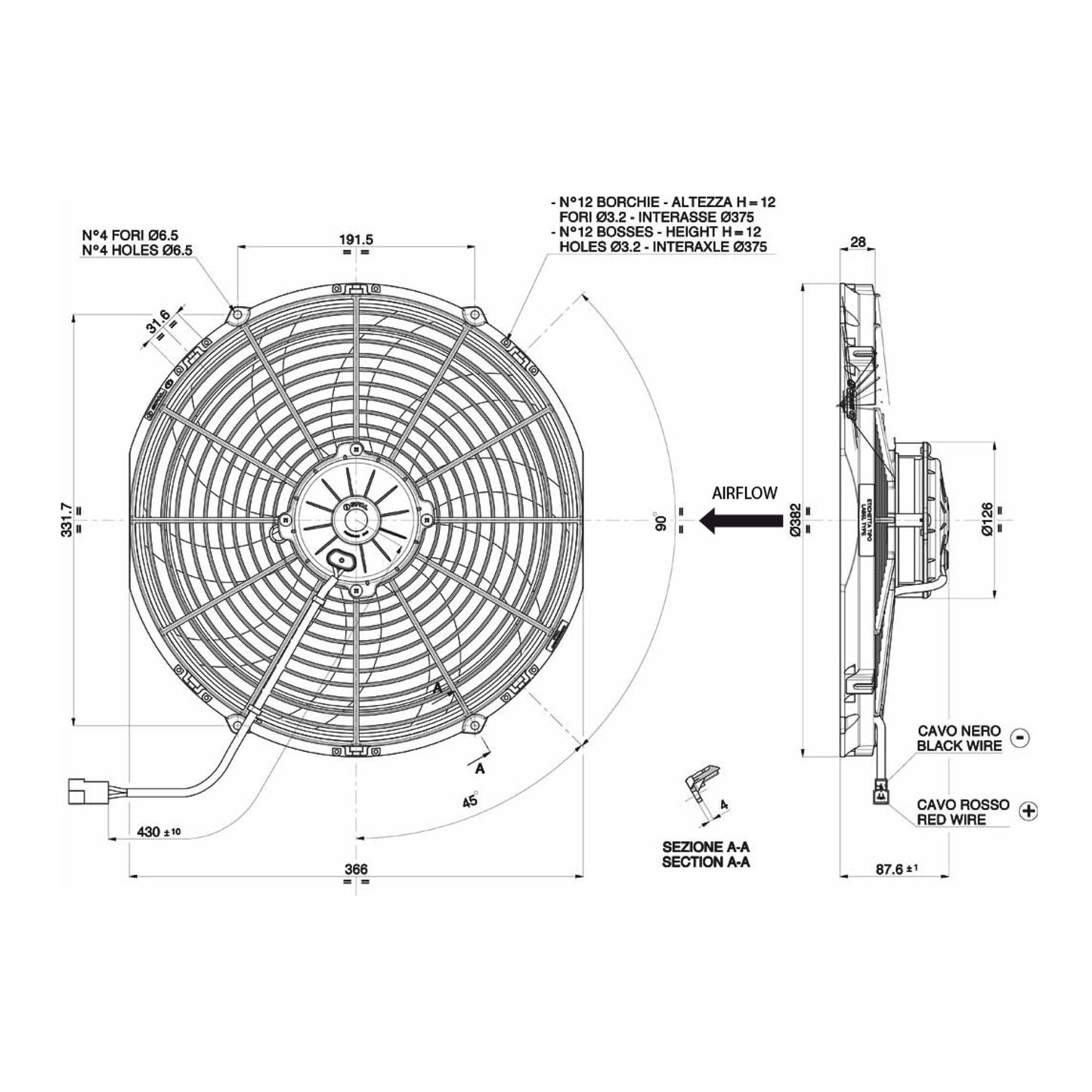 Spal Lüfter 24V,350 MM, drückend | VA08-BP71/LL-53S