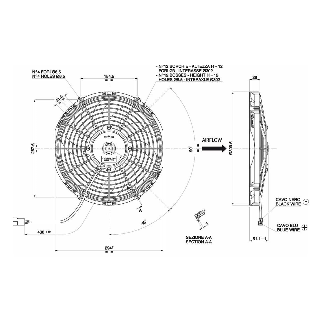 Spal Lüfter 12V, 280 MM, saugend | VA09-AP12/C-54A