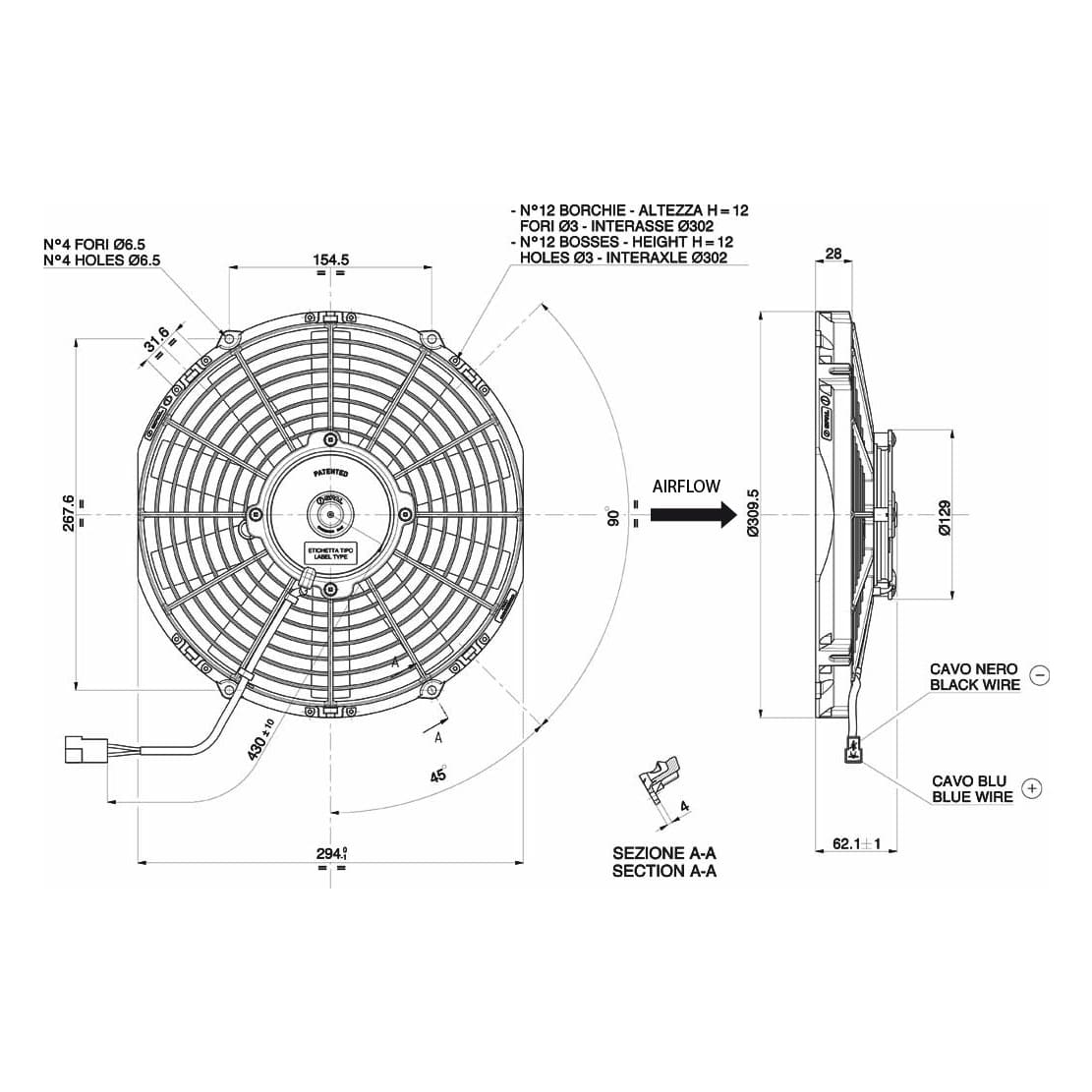 Spal fan 12V, 280 mm, suction | VA09-AP50/C-27A