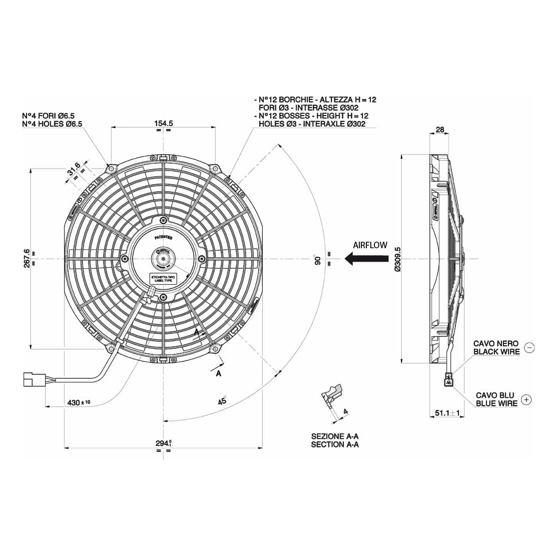 Spal Lüfter 12V, 280 MM, drückend | VA09-AP8/C-27S