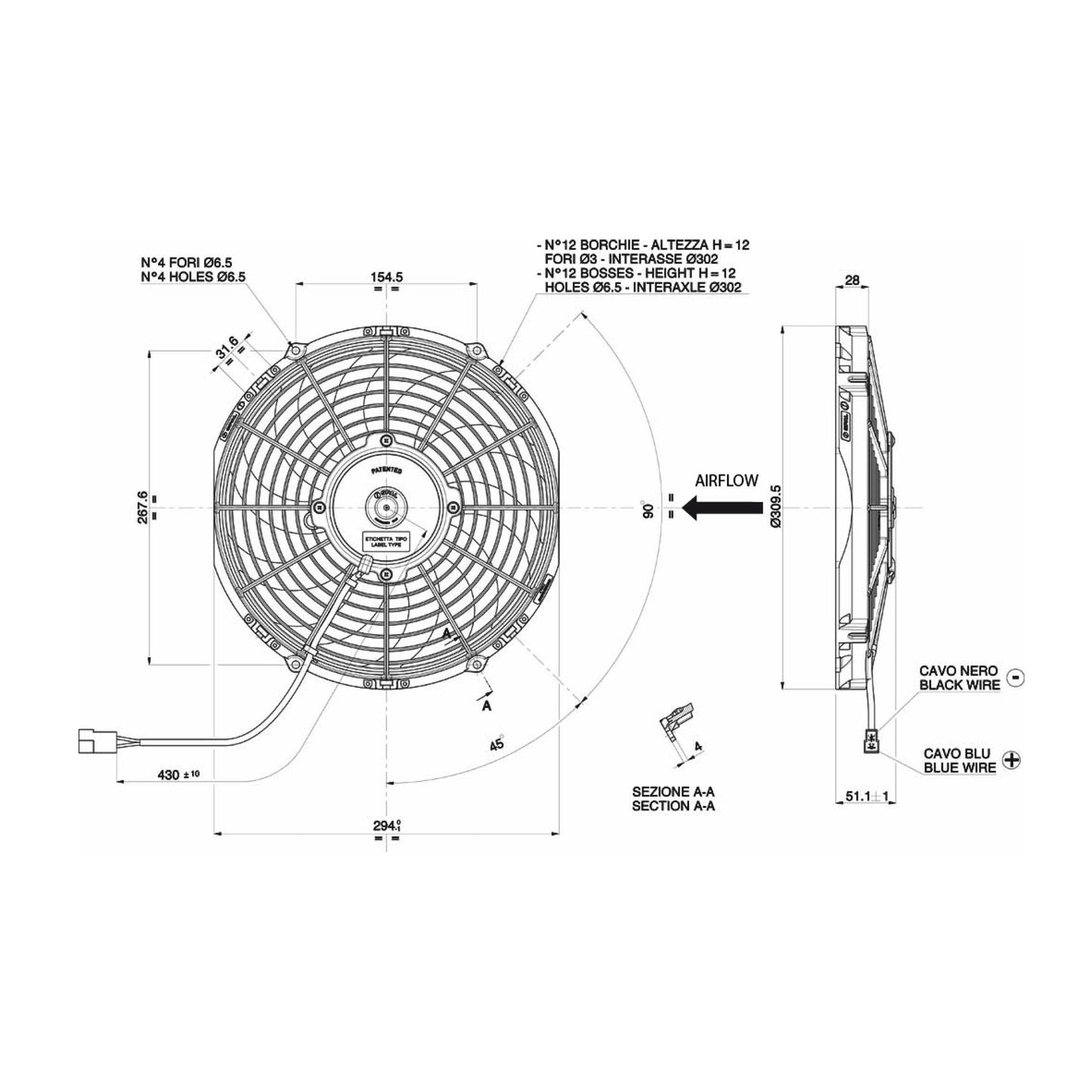 Spal Lüfter 24V, 280 MM, drückend | VA09-BP12/C-54S