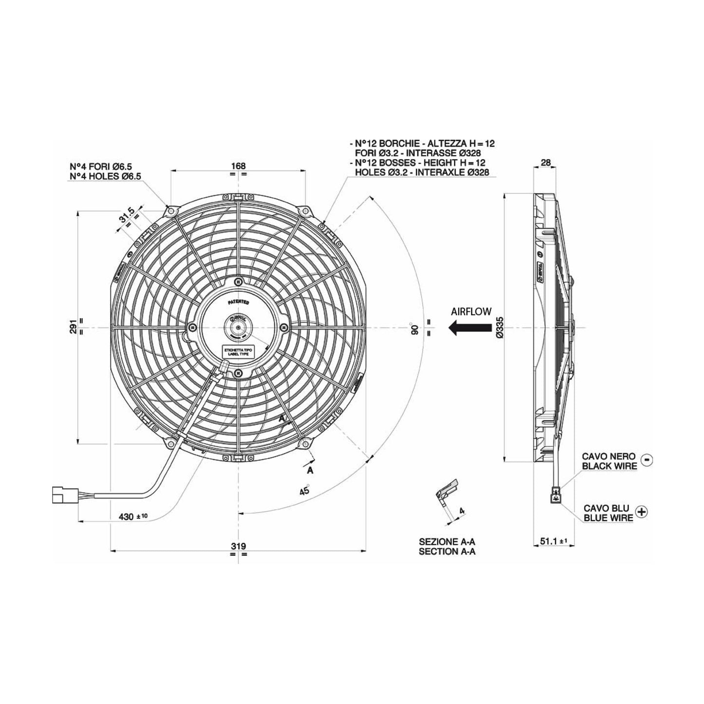 Spal Lüfter 12V, 305 MM, drückend | VA10-AP10/C-61S