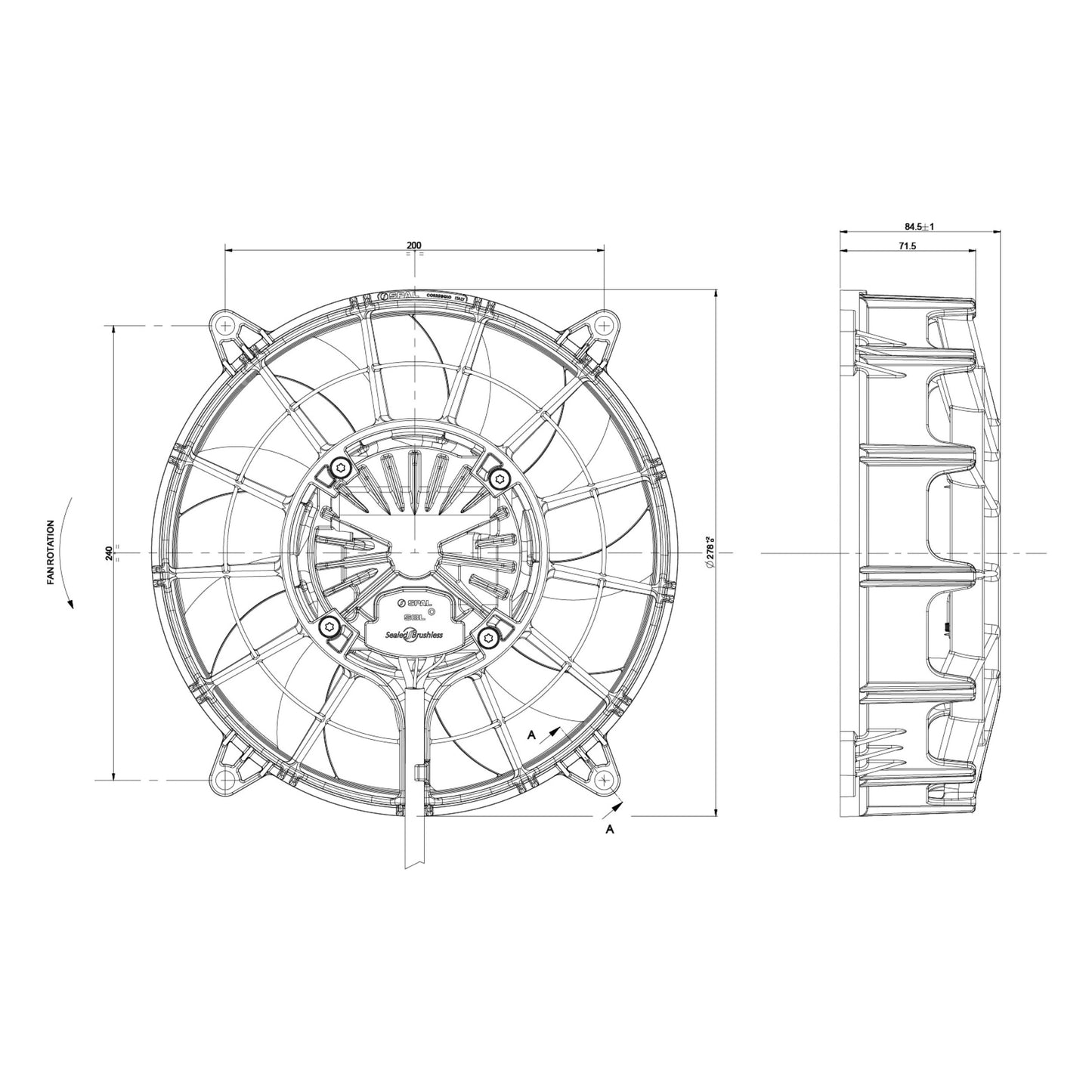 Spal Lüfter 24, 255 MM, gebogen| VA109-BBL330P/R/A/N-109A/SH YAZAKI HYBRID 4P L429