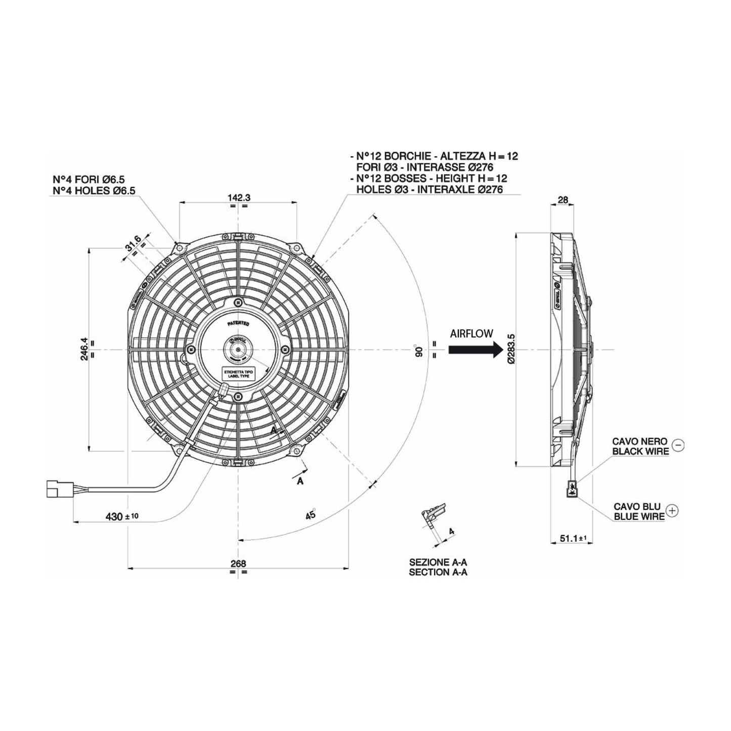 Spal Lüfter 12V, 255 MM, saugend | VA11-AP7/C-29A