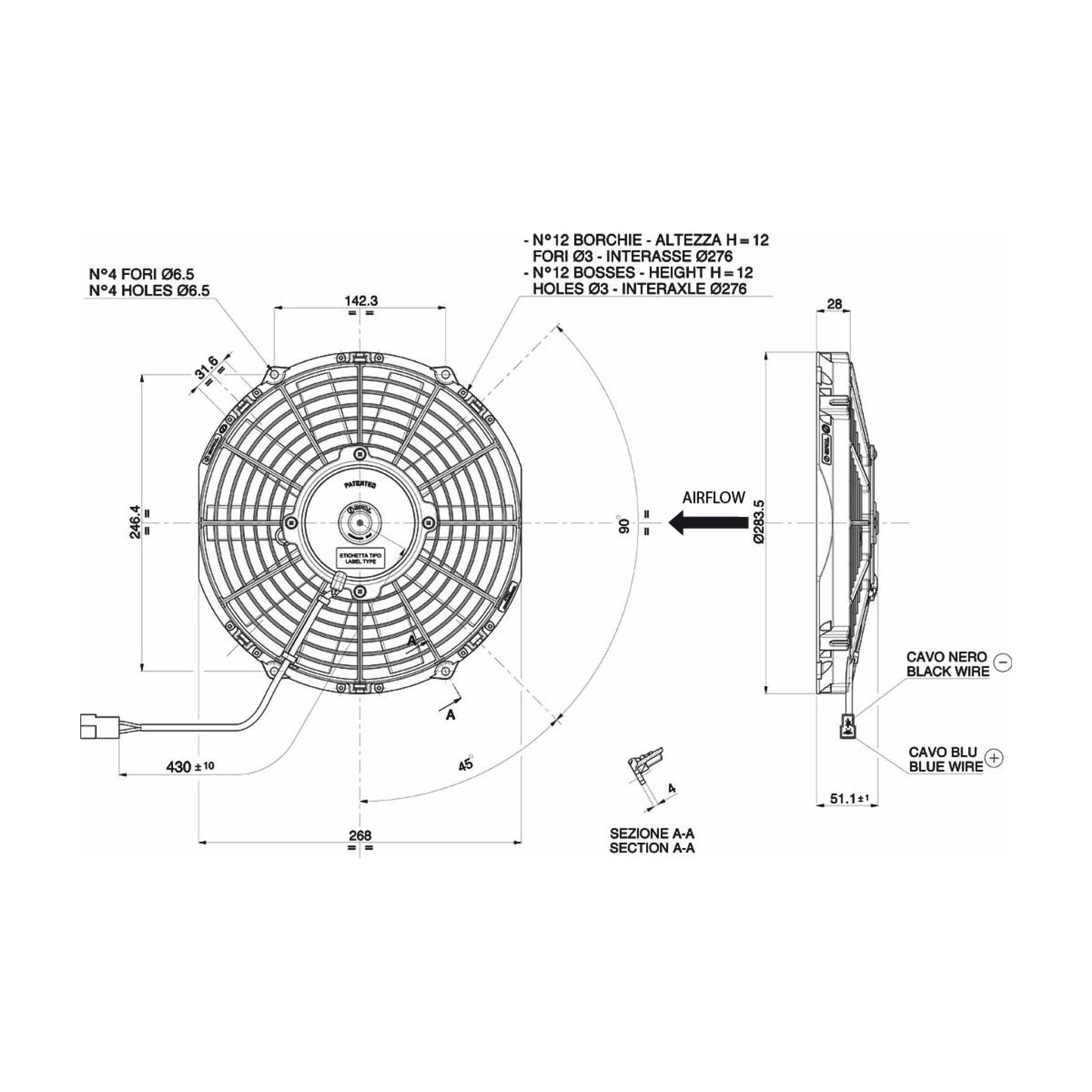 Spal Lüfter 12V, 255 MM, drückend | VA11-AP7/C-29S