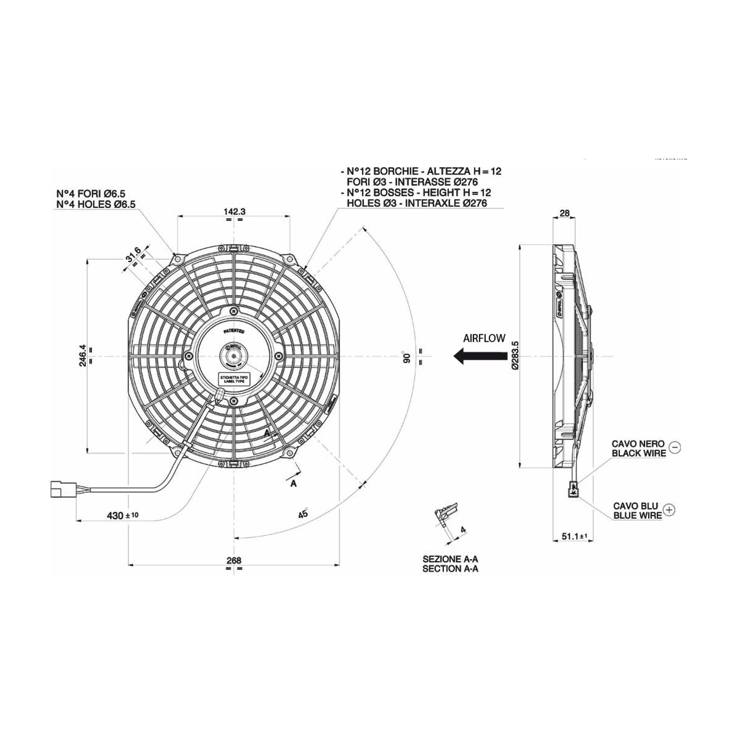 Spal Lüfter 12V, 255 MM, drückend | VA11-AP8/C-29S