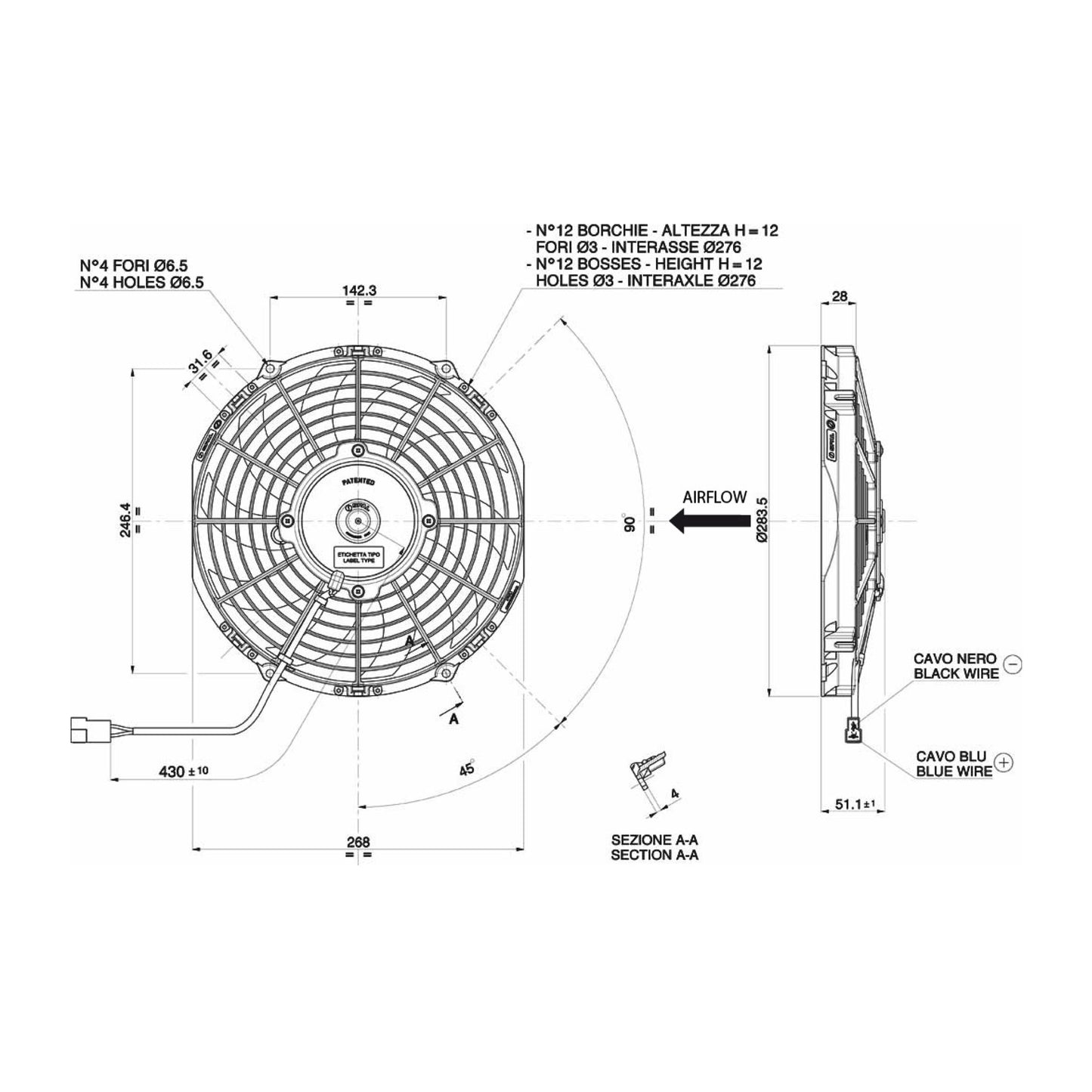 Spal Lüfter 24V, 255 MM, drückend  | VA11-BP12/C-57S