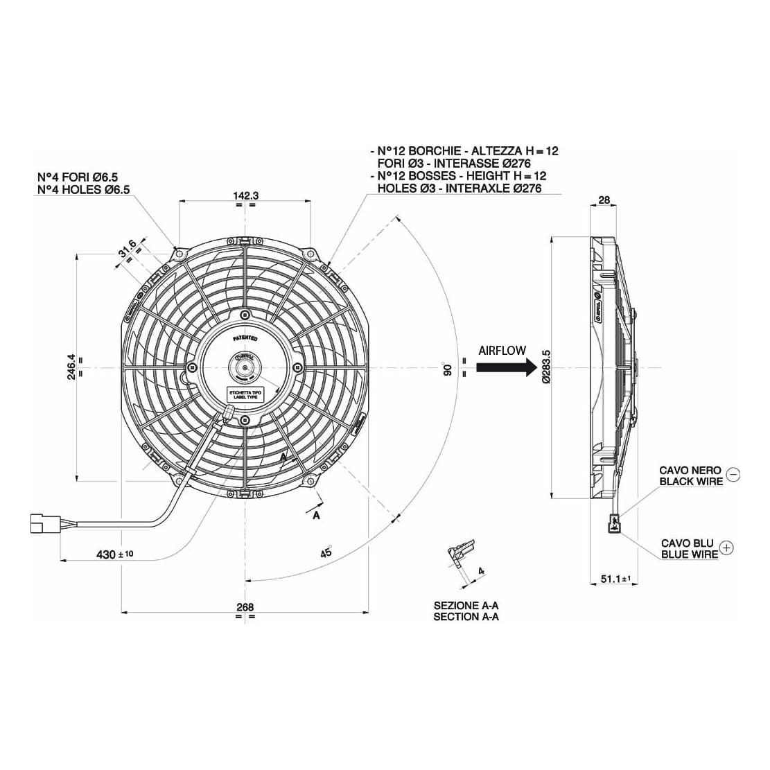 Spal fan 24V, 255 mm, suction | VA11-BP12/C-57A