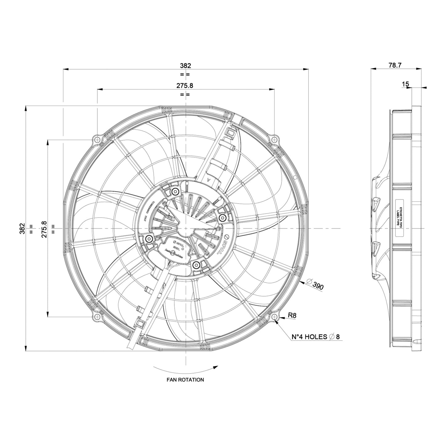 Spal Lüfter 12V, 355 MM, saugend | VA116-ABL505P/R/A-105A