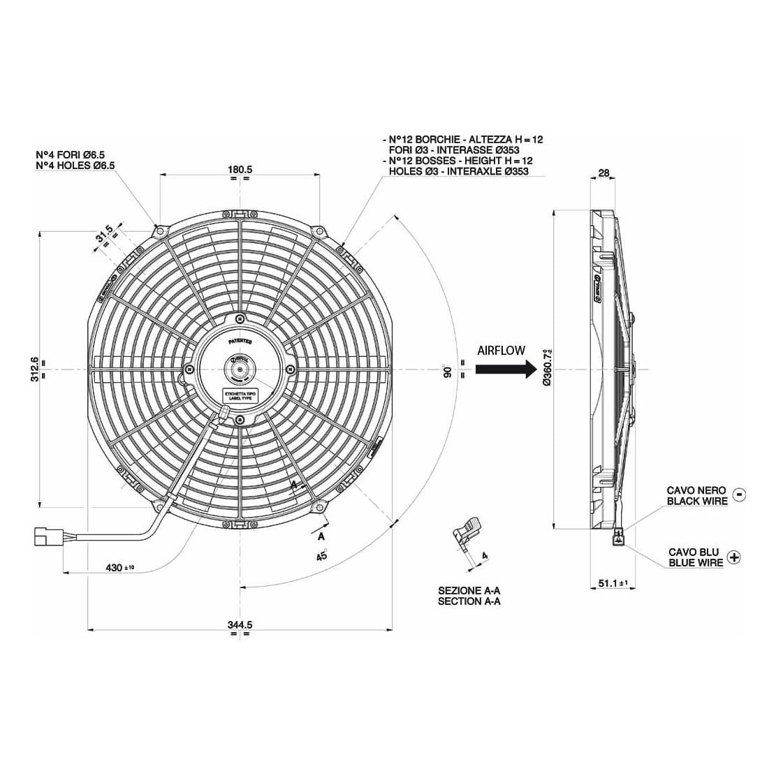 Spal Lüfter 12V, 330 MM, saugend | VA13-AP9/C-35A