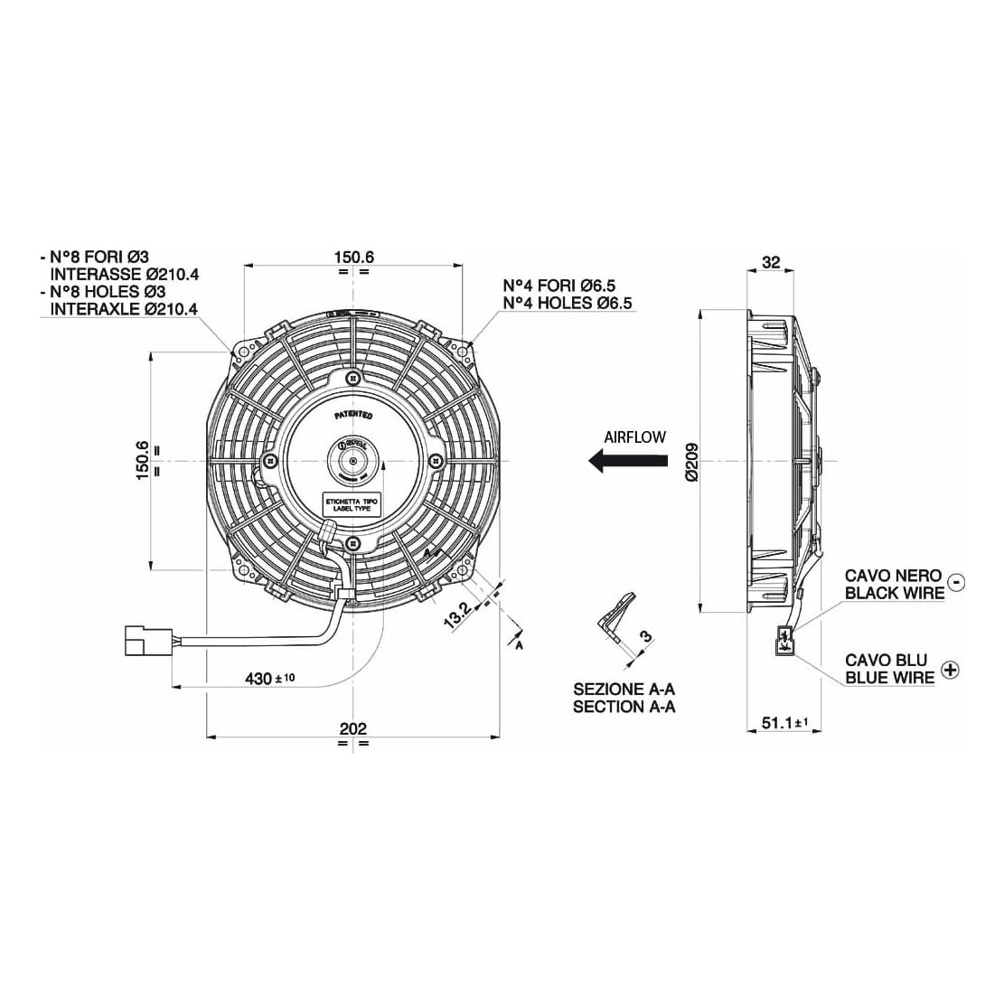 Spal fan 12V, 190 mm, blowing | VA14-AP11/C-34S