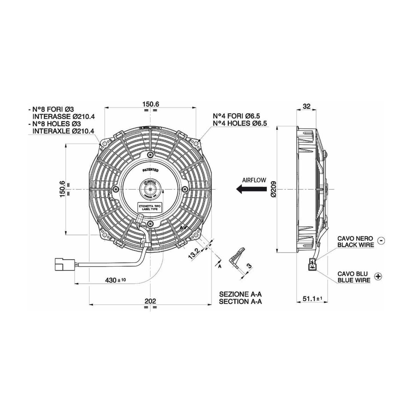 Spal Lüfter 12V, 190 MM, drückend | VA14-AP7/C-34S