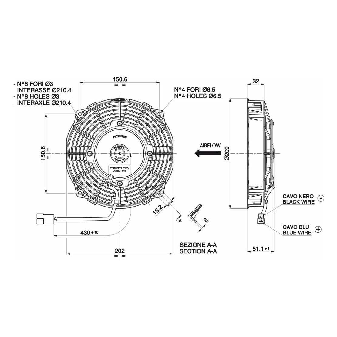Spal fan 24V, 190 mm, blowing | VA14-BP7/C-34S