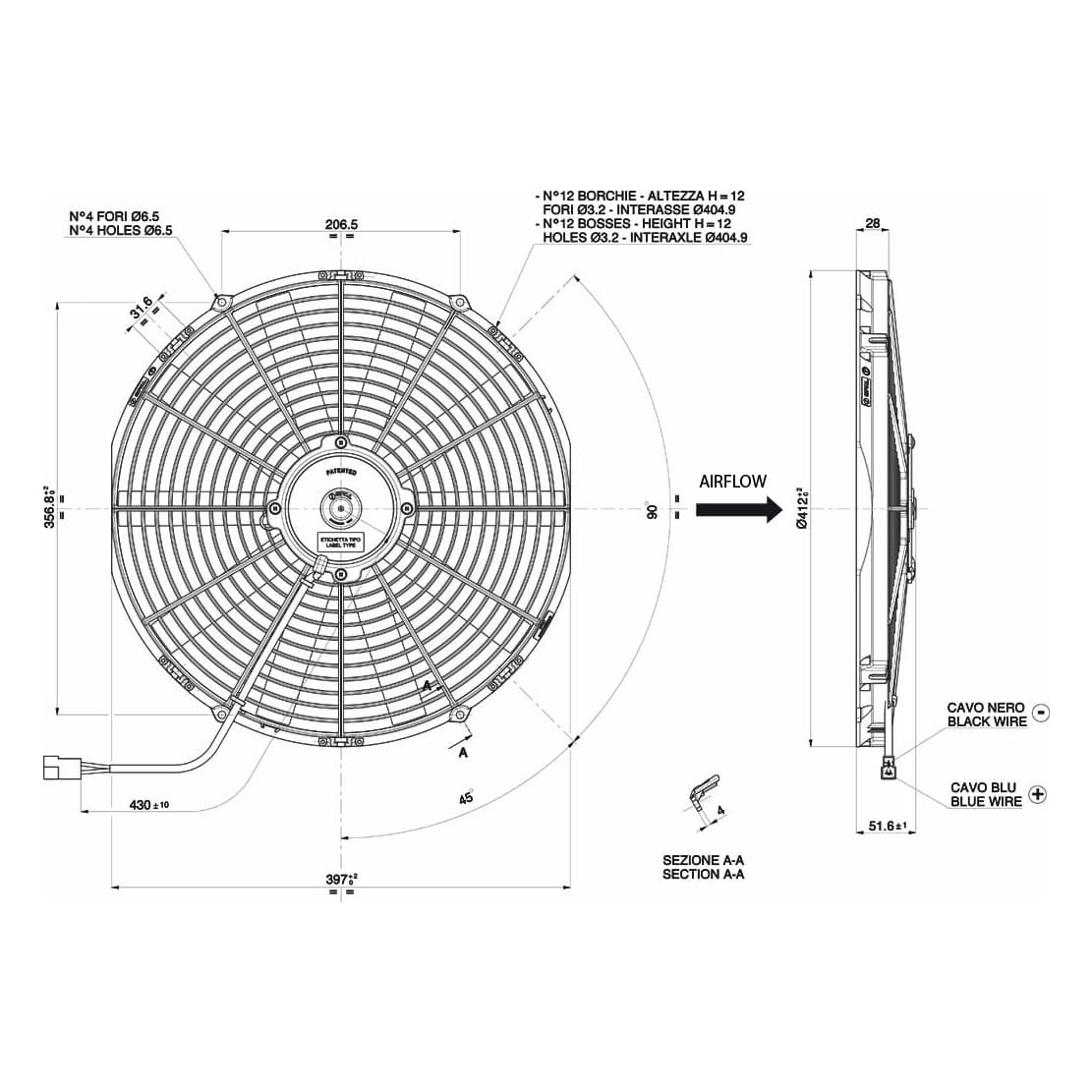 Spal fan 12V, 385 mm, suction | VA18-AP10/C-41A