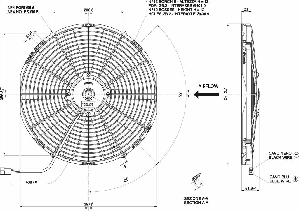 Spal Lüfter 12V, 385 MM, drückend | VA18-AP10/C-41S