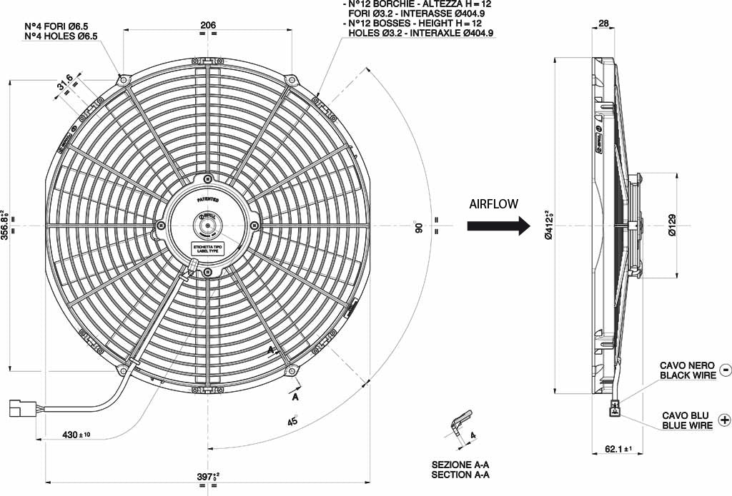 Spal fan 12V, 385 mm, suction | VA18-AP51/C-41A