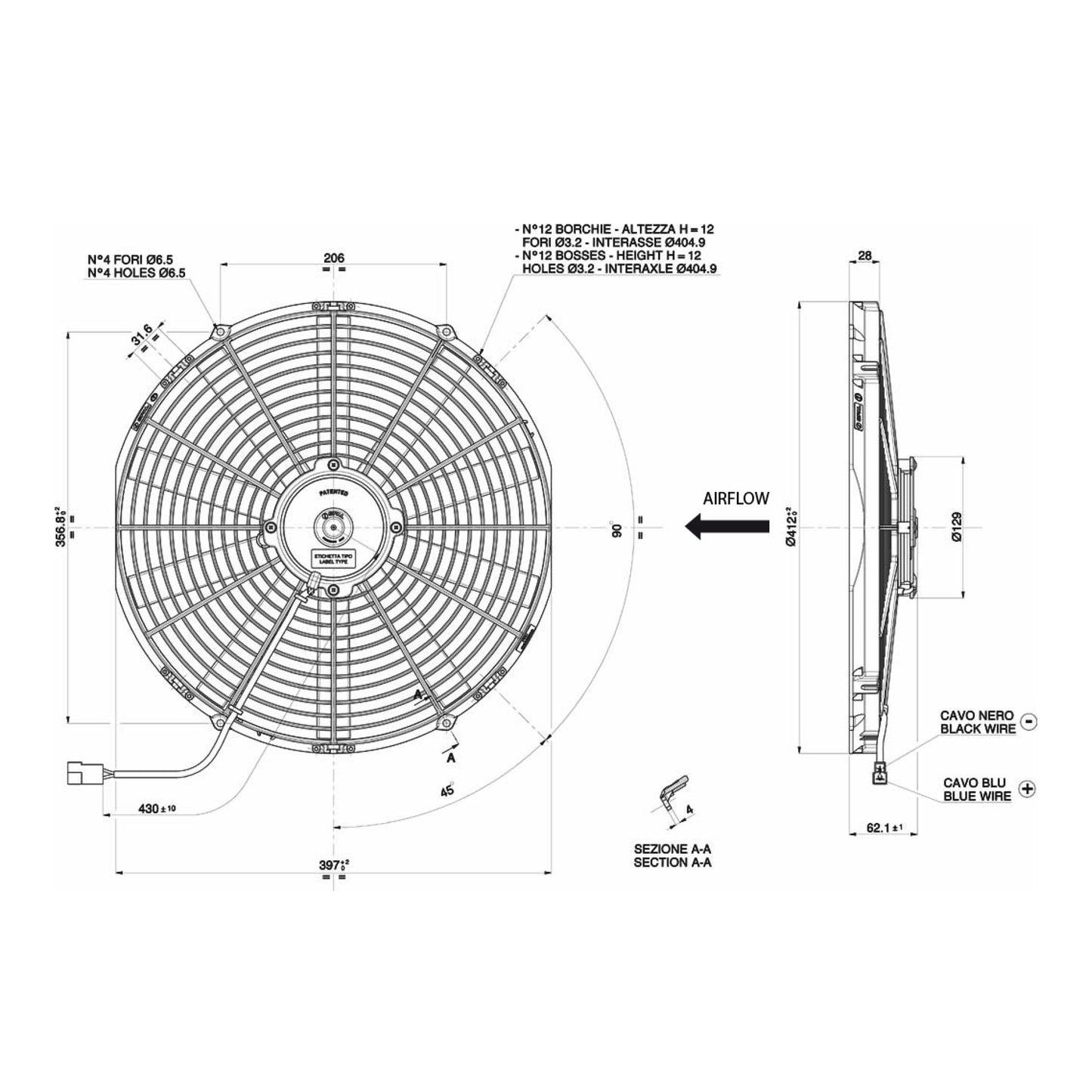 Spal Lüfter 12V, 385 MM, drückend | VA18-AP51/C-41S