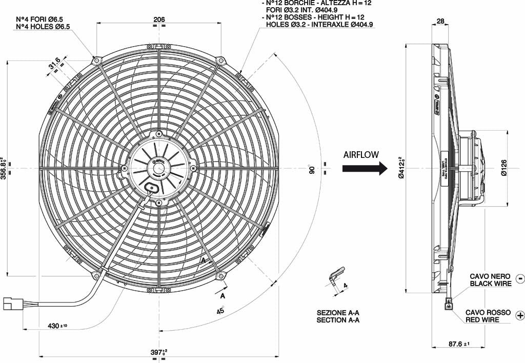Spal fan 12V, 385 mm, suction | VA18-AP71/LL-59A