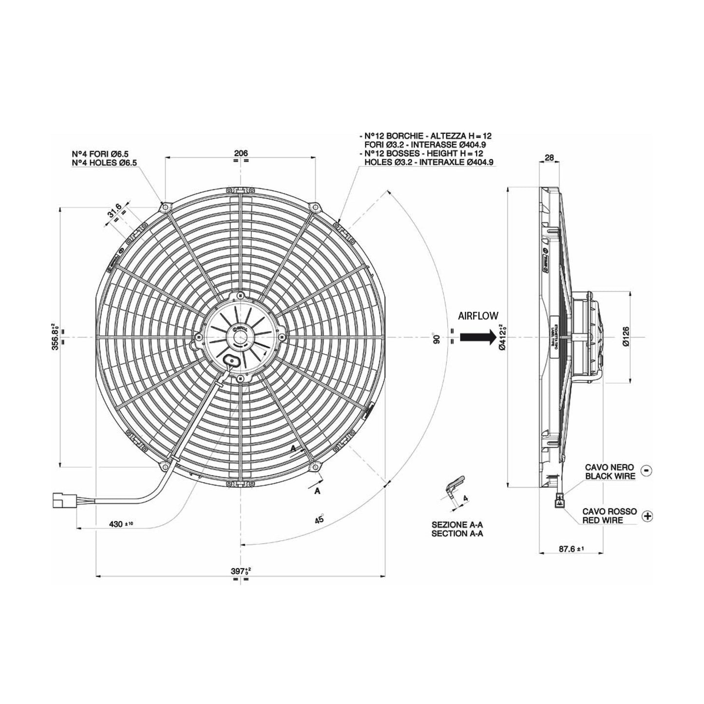 Spal fan 12V, 385 mm, blowing | VA18-AP71/LL-86S