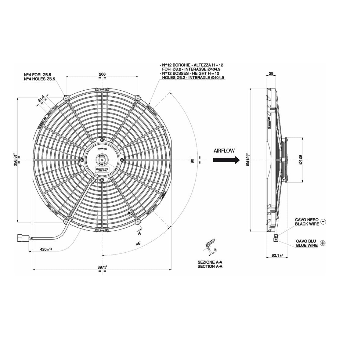 Spal Lüfter 24V, 385 MM, drückend | VA18-BP51/C-41S