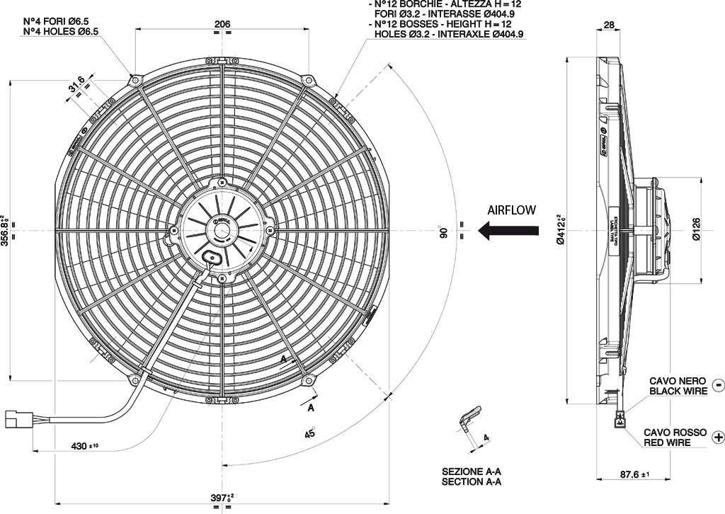 Spal fan 24V, 385 mm, blowing | VA18-BP70/LL-86S