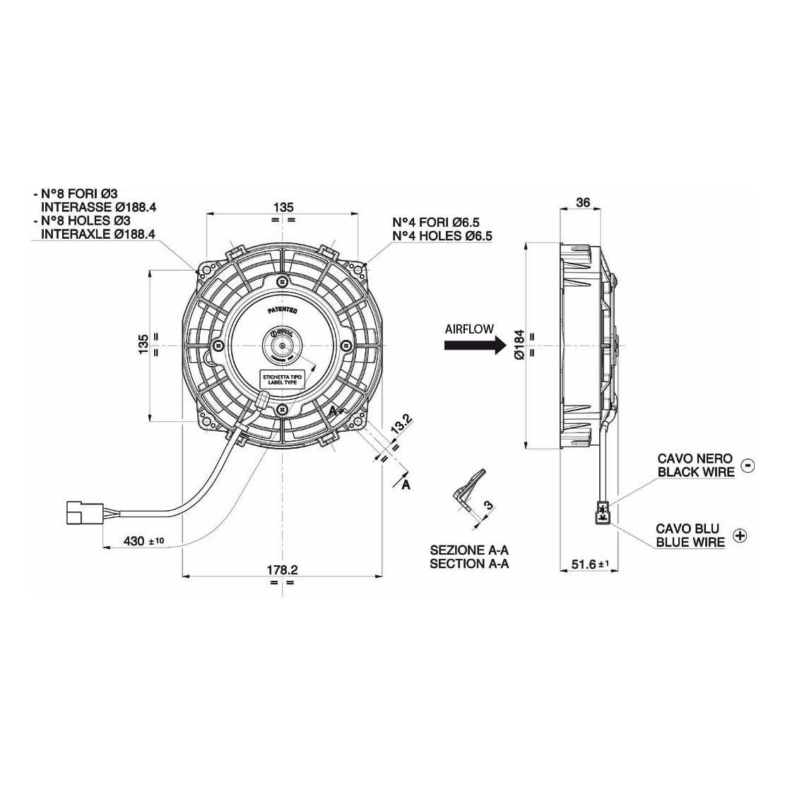Spal fan 24V, 167 mm, suction | VA22-BP11/C-50A