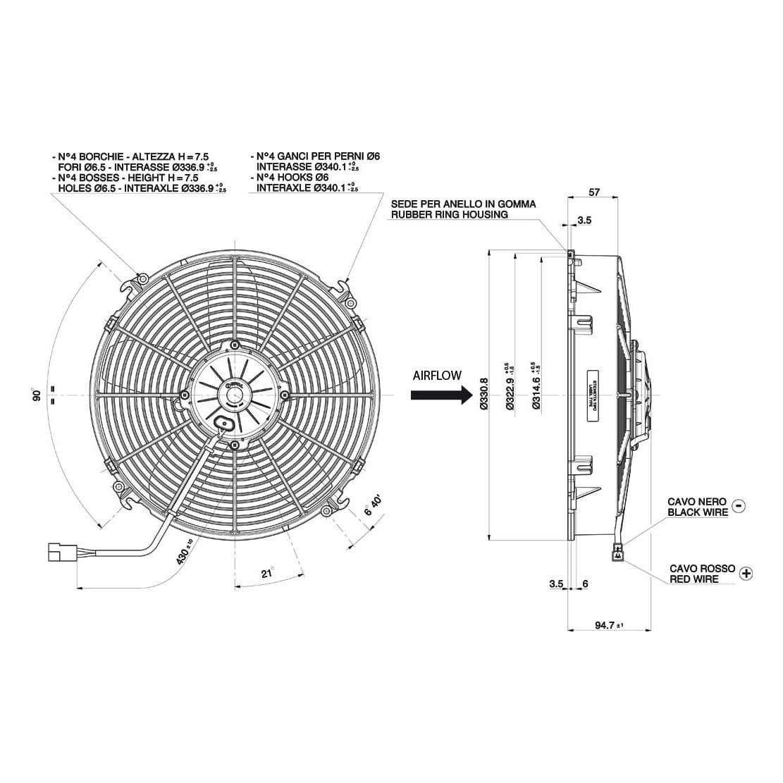 Spal fan 24V, 305 mm, suction | VA34-BP70/LL-36A