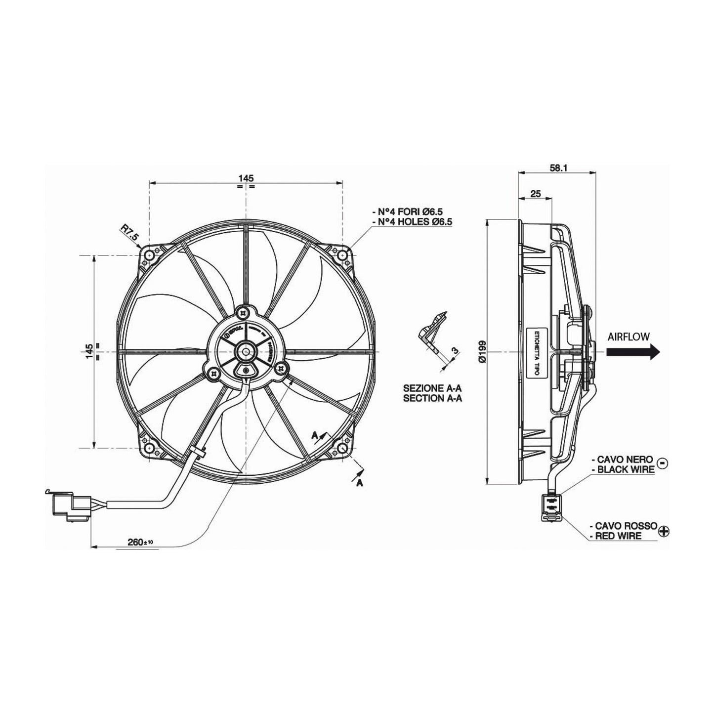 Spal Lüfter 12V, 182 MM, saugend | VA75-A101-90A