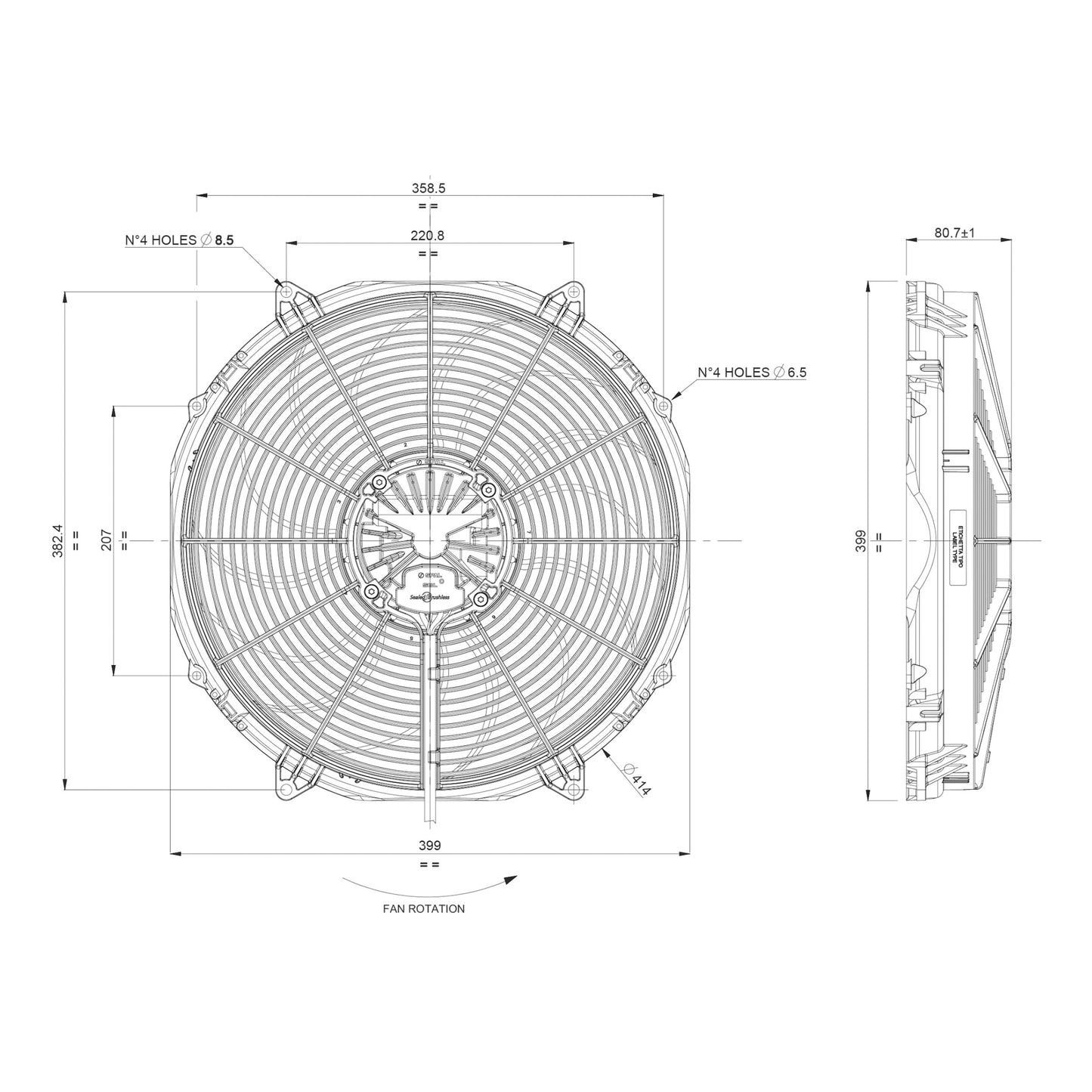Spal Lüfter 12V, 385 MM, saugend | VA91-ABL326P/R/A/N-65A