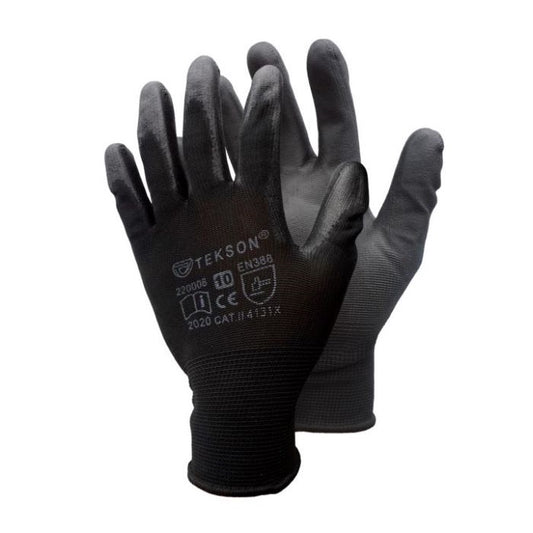 Tekson universal work gloves with polyurethane, 12 pairs | Black
