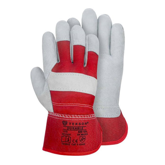 Tekson work gloves, made of cowhide, robust, 12 pairs | Durable
