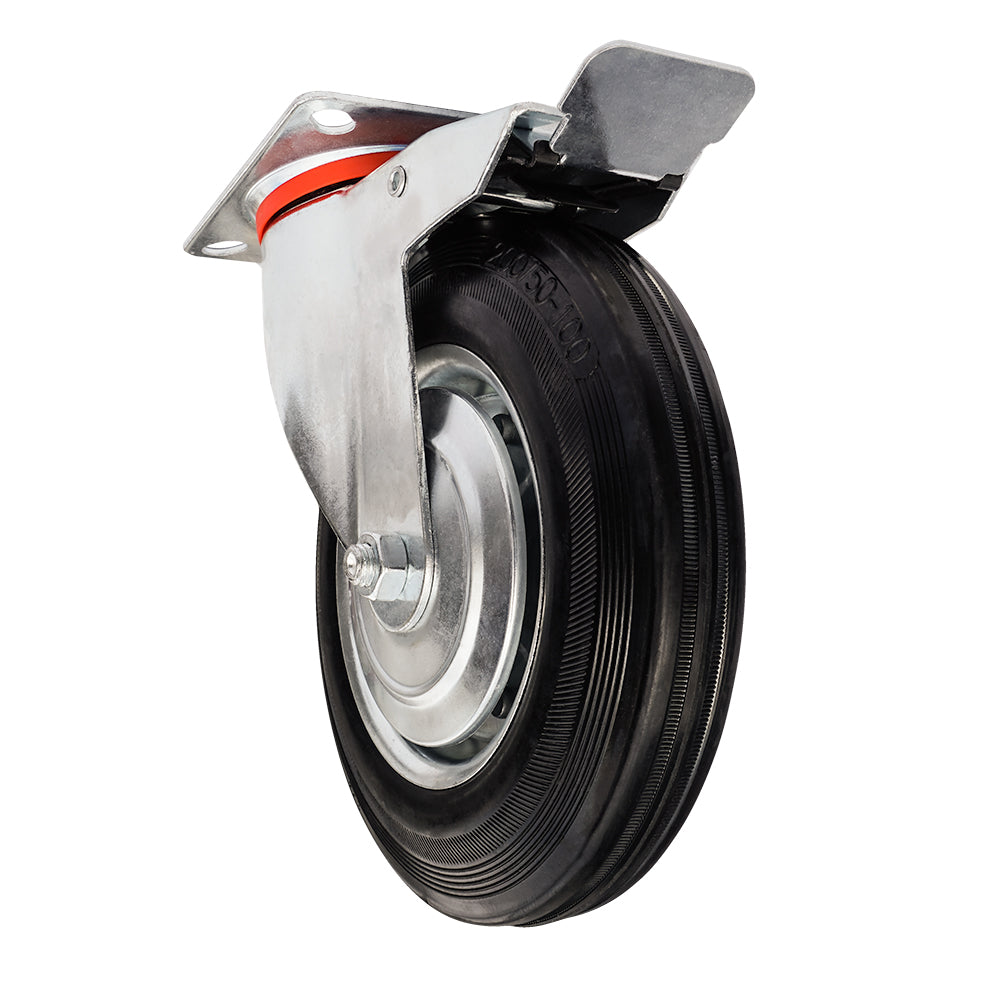 Ø 200 mm | Lenkrolle mit Bremse: Metallgummi, Befestigungsplatte, Wälzlager, Tragfähigkeit 185 kg | 4003-200
