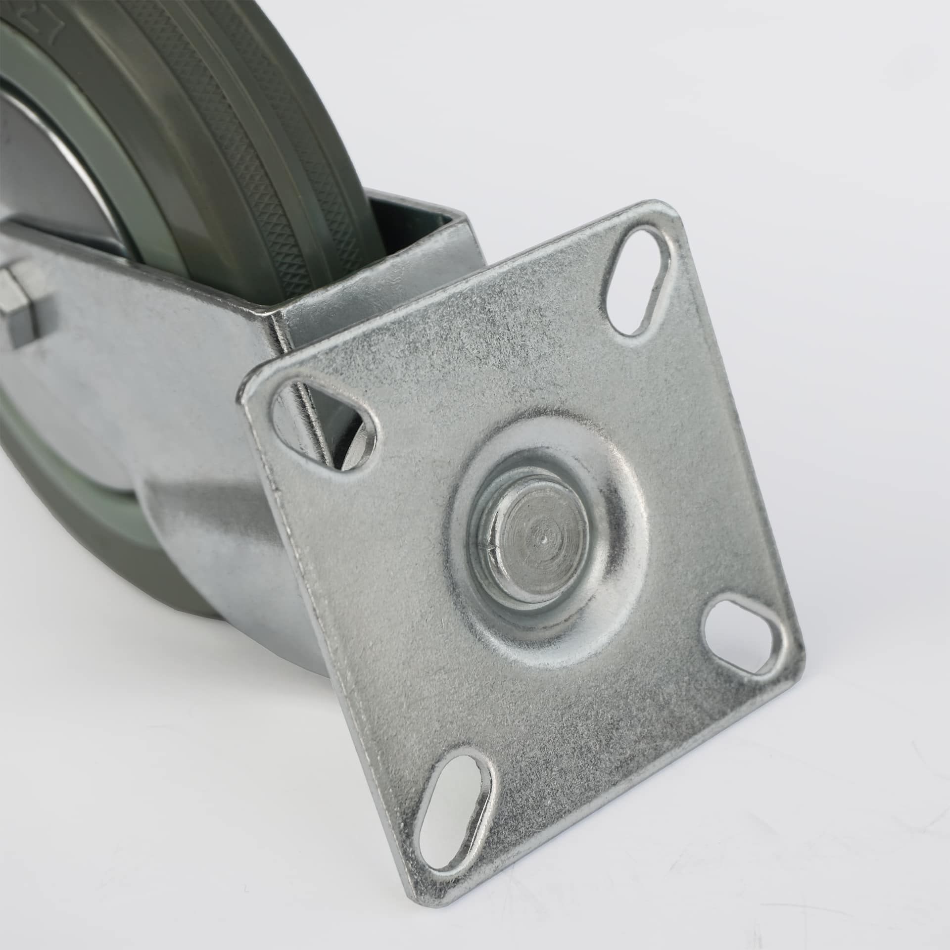 4x zestaw kołowy Ø 125 mm (2x skrętny, 2x skrętny z hamulcem), guma niebrudząca, łożysko ślizgowe | 3053/3054-125 - płyta mocująca