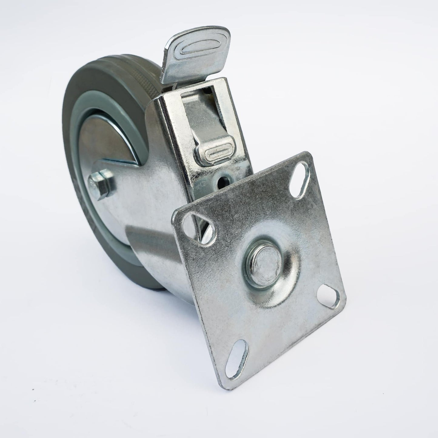 Ø 125 mm | Zestaw kołowy obrotowy z hamulcem: tworzywo guma, płyta mocująca, łożysko ślizgowe, nośność 25 kg | 3054-125 - widok na płytkę mocującą