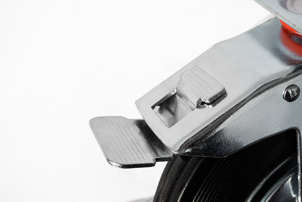 Ø 125 mm | Swivel castor with brake: metal rubber, mounting plate, roller bearing, load capacity 100 kg | 4003-125