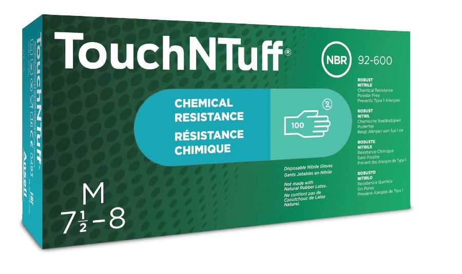 Ansell TouchNTuff chemical-resistant nitrile gloves, box of 100 | 92-600